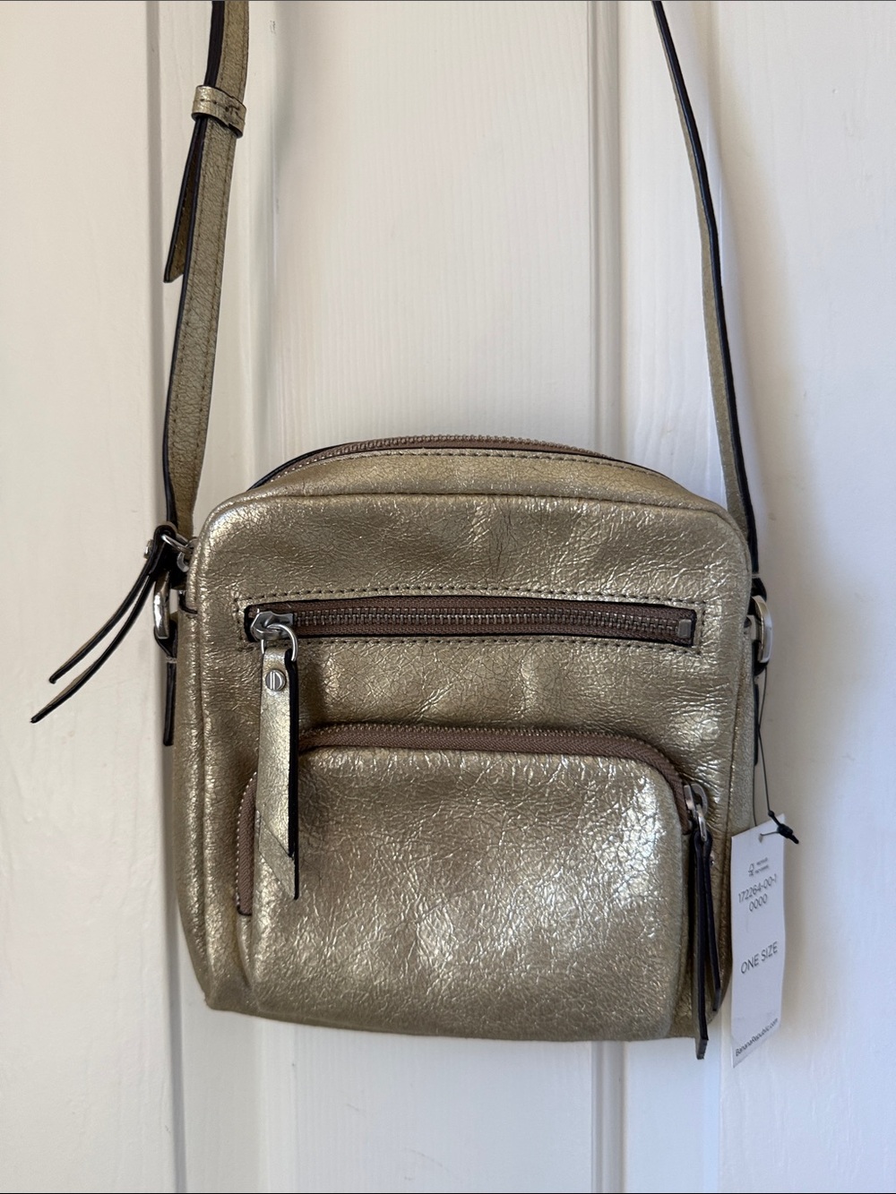 NWT BANANA REPUBLIC METALLIC GOLD CROSSBODY BAG/ZIP FRONT POCKETS